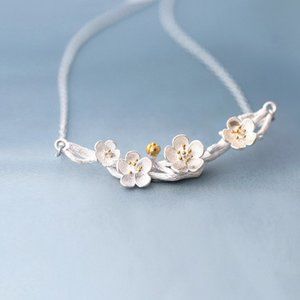 NEW 925 Sterling Silver Two Tone Flower Necklace